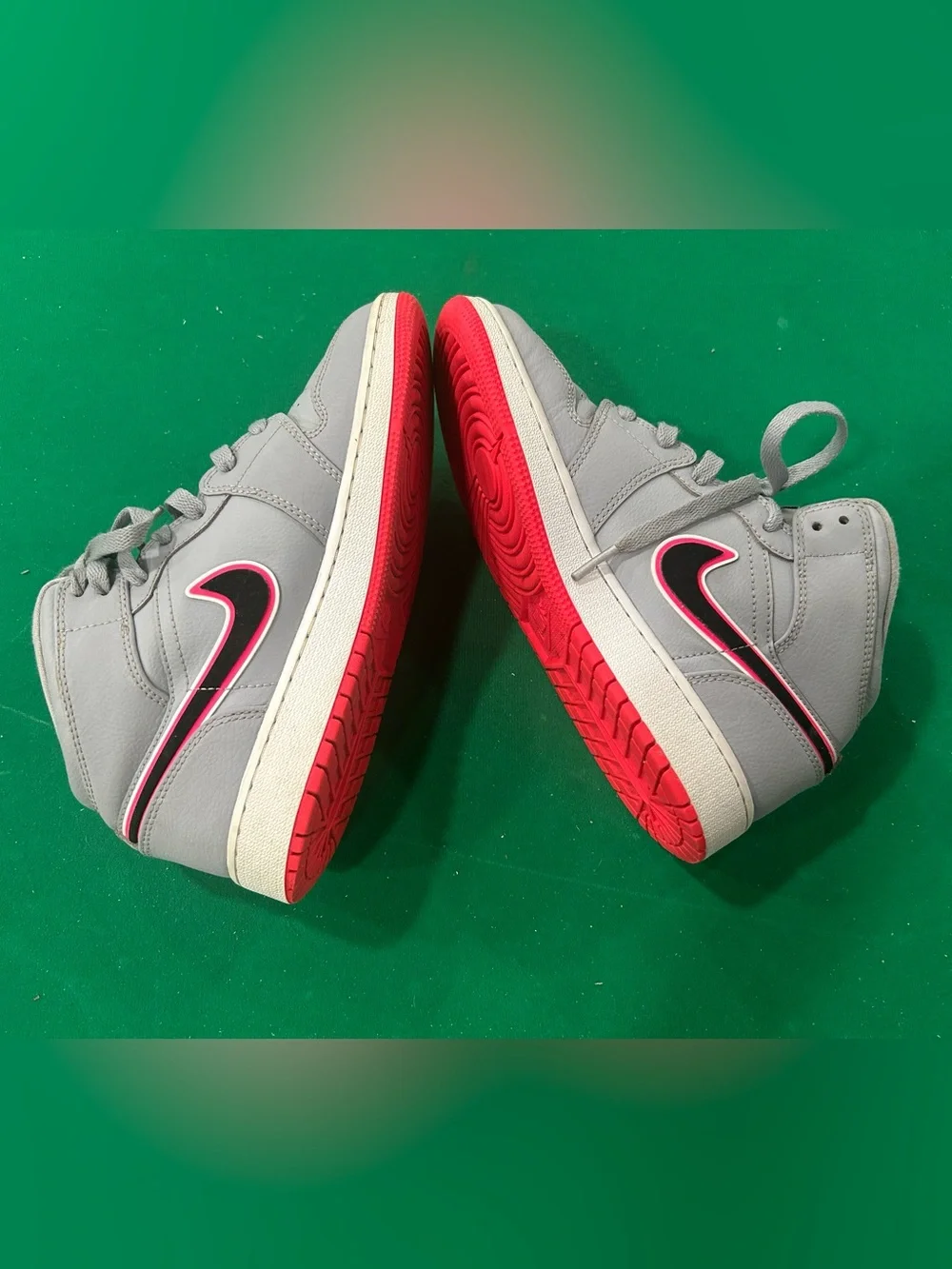 Nike Kids Gray High-Top Sneakers with Red Outsole Accent